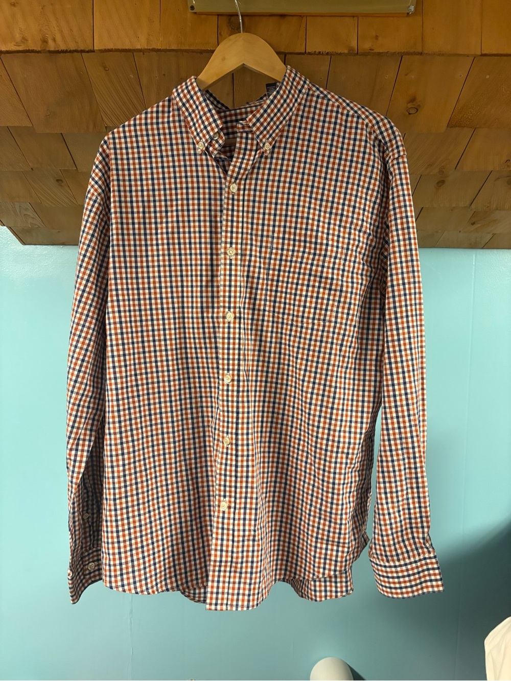 Van Heusen Orange and Blue Gingham Button-Down Shirt